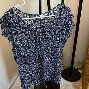 GAP Navy and White Floral Blouse